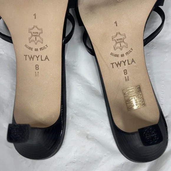 Brighton Shoes Women 8 Black Leather Silver Rhinestone Throne Heel Made Italy - Picture 15 of 16